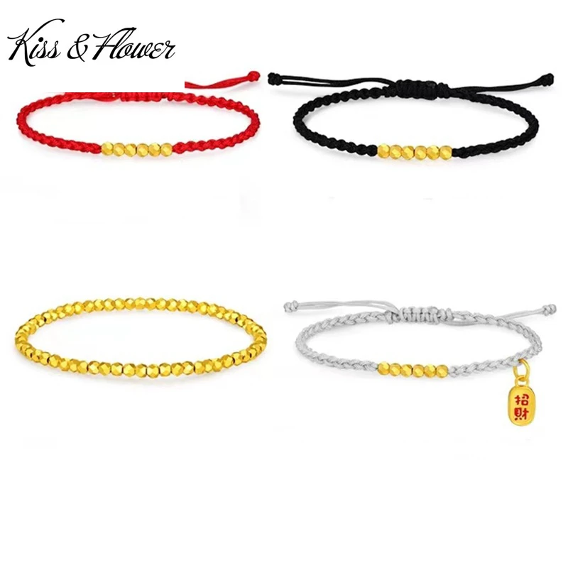 

KISS&FLOWER BR292 Fine Jewelry Wholesale Fashion Woman Girl Bride Birthday Wedding Gift Shiny Faceted Beads 24KT Gold Bracelet