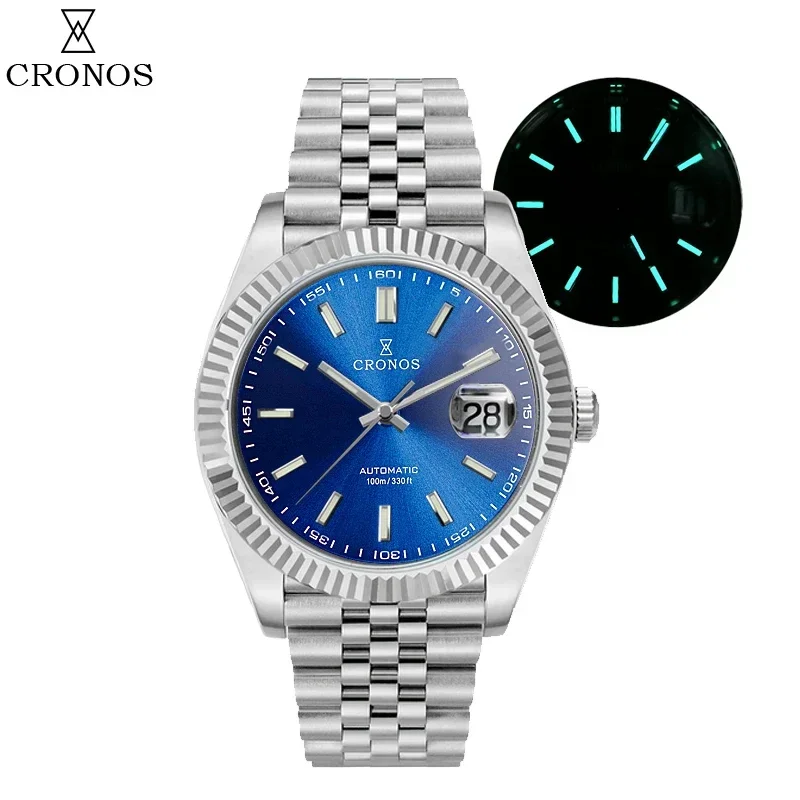 

Cronos Business Luxury Men Watch Stainless Steel Jubliee Bracelet Copper-Nickel Plated Bezel Sapphire Glass 40mm Wristwatch