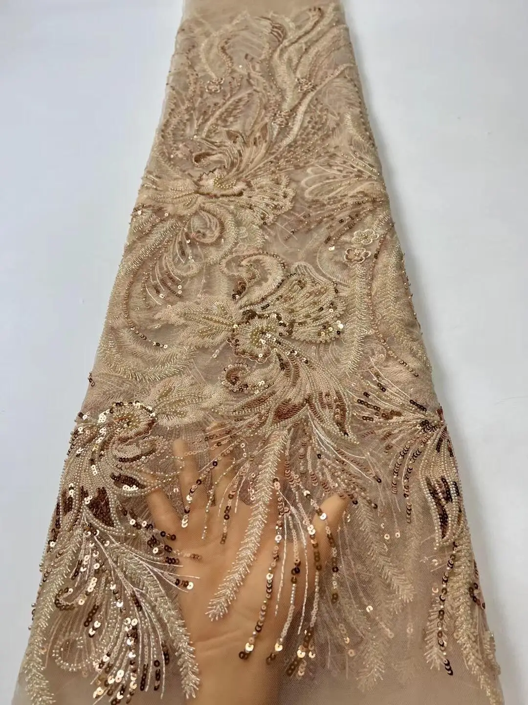 

Luxurious Nigerian Handmade Beads Lace Fabric High Quality Sequins Beaded Embroidery African French Lace Dress Sewing LY2065
