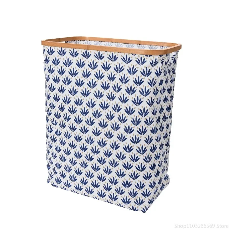 

Essentials Bamboo Rimmed Rectangle Krush Hamper, Blue Cacti laundry hamper foldable laundry basket
