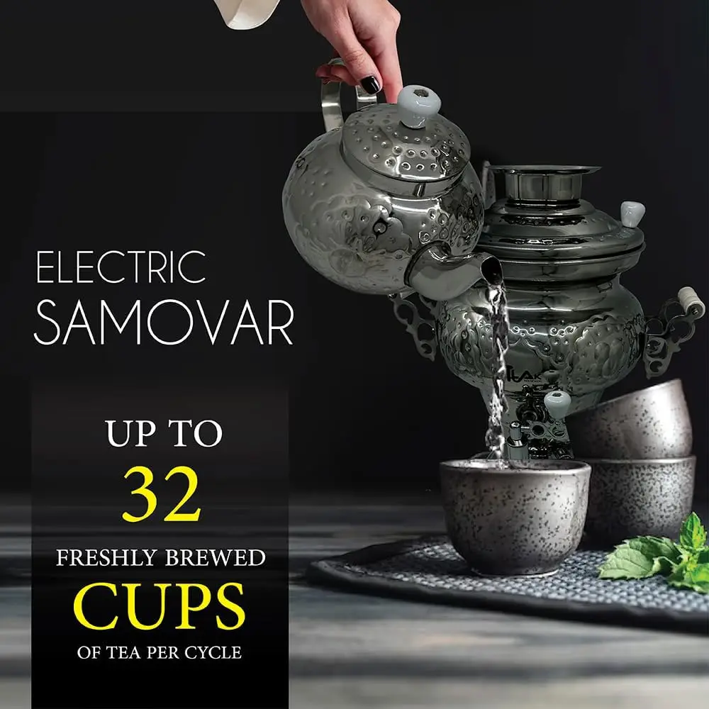 Electric Stainless Steel Samovar - Modern Traditional Design Tea Kettle Overheat Protection LED Temperature Stainless Pot 2