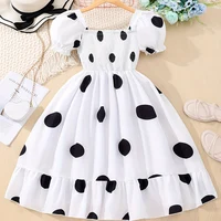 Summer Girls Cool And Breathable Cute Lantern Sleeves Off Shoulder Polka Dot Print Dress Princess Daily Casual Party Dress
