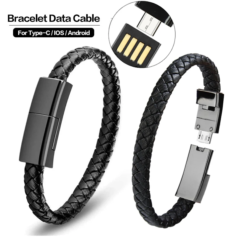 Зарядный кабель с USB-браслетом Для iPhone 14, 13, 12 Pro, XS Max, Micro USB C, Type-C, зарядный кабель для передачи данных, провода, шнур для Samsung, Huawei