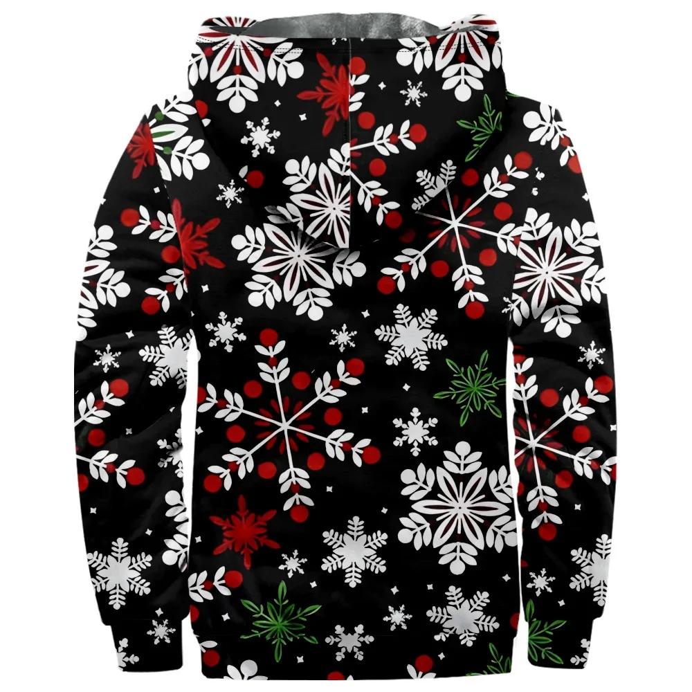 New Christmas Cotton Coat Hooded Sweater Casual Print Long Sleeve Zipper Sweater Thick Cotton Coat Winter a07