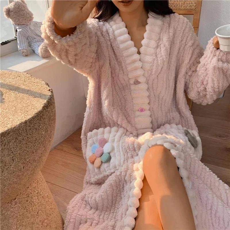 Bata Mujer Invierno Polar Camisón De Invierno Talla Grande