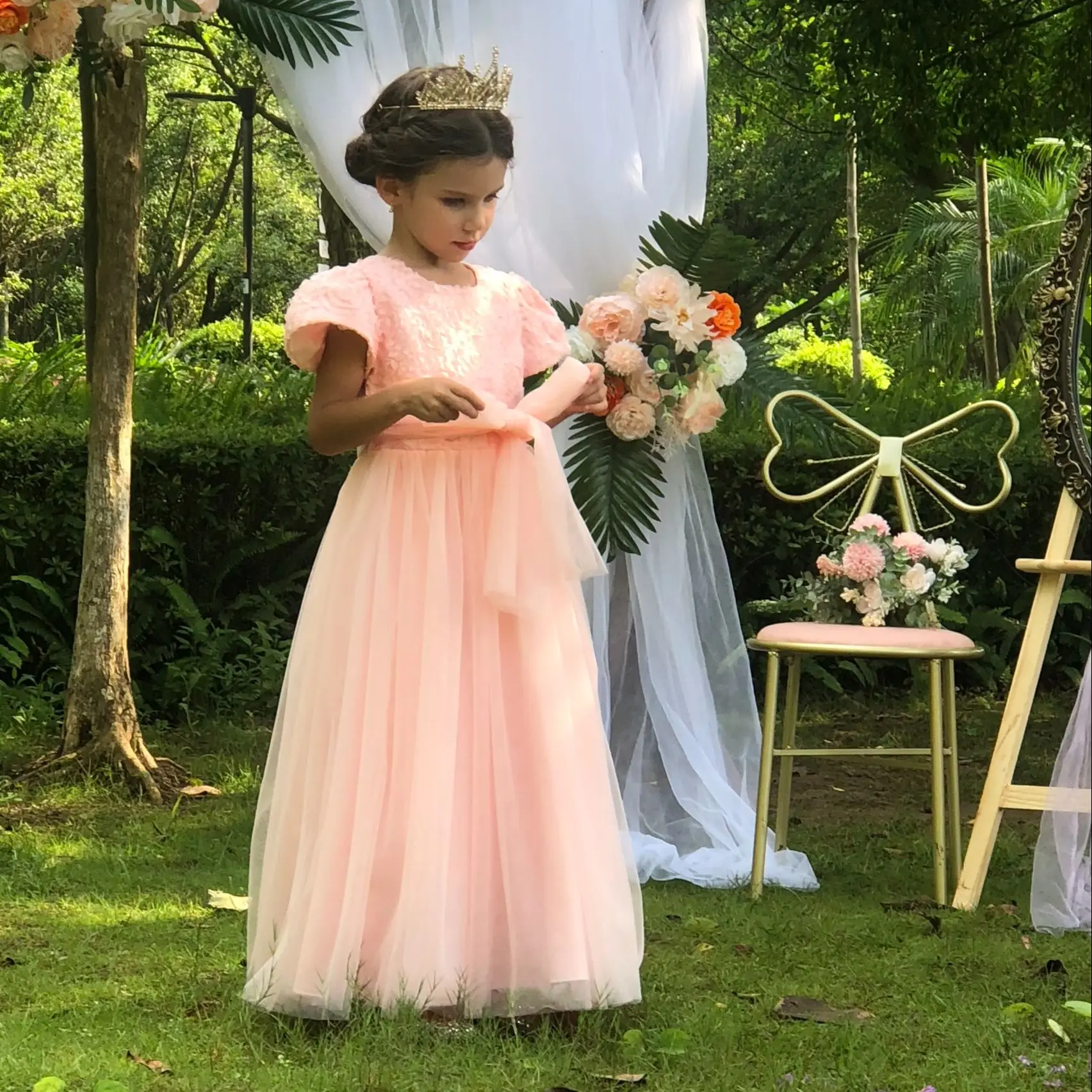 Kids Girls Party Dress Multi Layer Flower Girls Princess Birthday Wedding Gown 