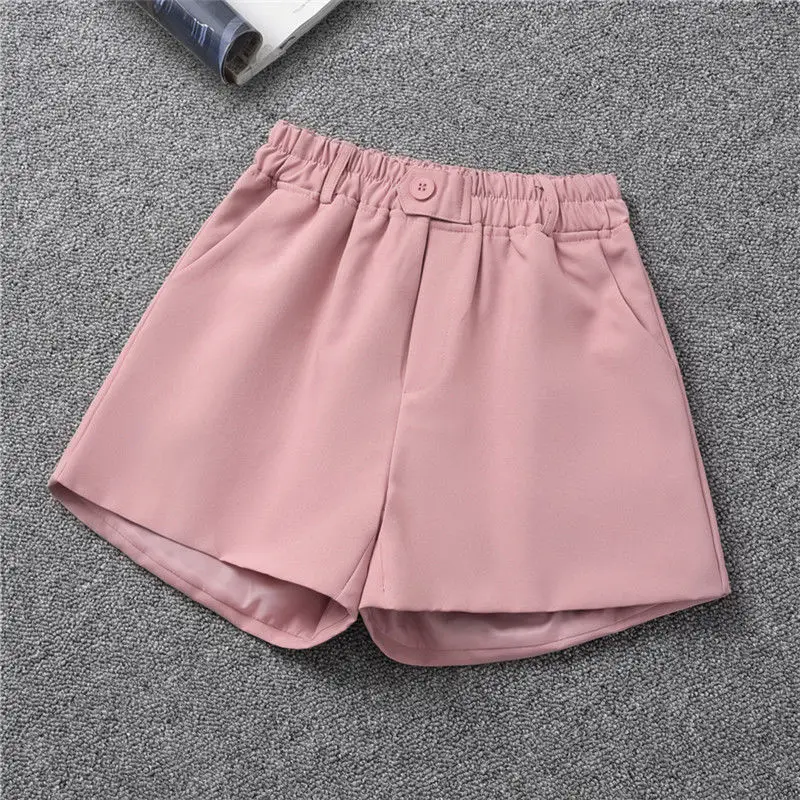 Women 2022 Summer New Fashion Shorts Female Elastic High Waist Casual Suit Shorts Office Ladies Slim Wide Leg A-line Shorts C19 gym shorts Shorts