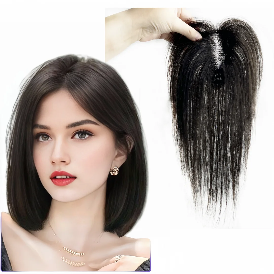 Swiss Lace Base Invisible Real Human Hair Toppers Clip In Hairpieces Bangs for Women Loss Hair Volume Breathable Hand-woven