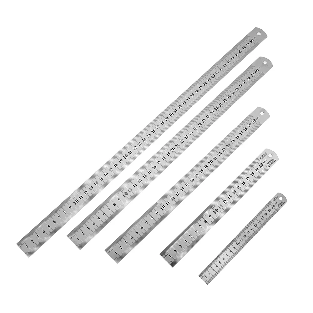 Stainless Steel Metal Straight Ruler 15cm/20cm/30cm/40cm/50cm Line Rulers For School Kid Precision Measuring Drawing Reglas Tool