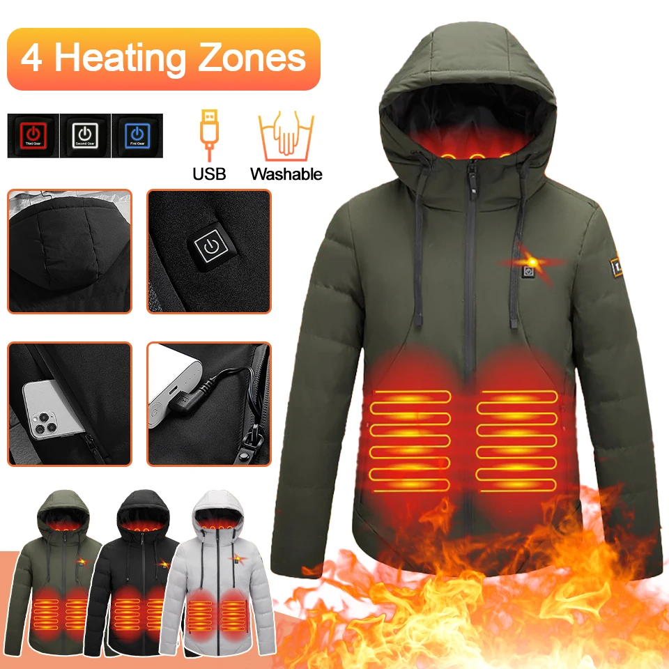 4ZoneSmartHeatingHoodedJacketCottonpaddedColdresistantJacket