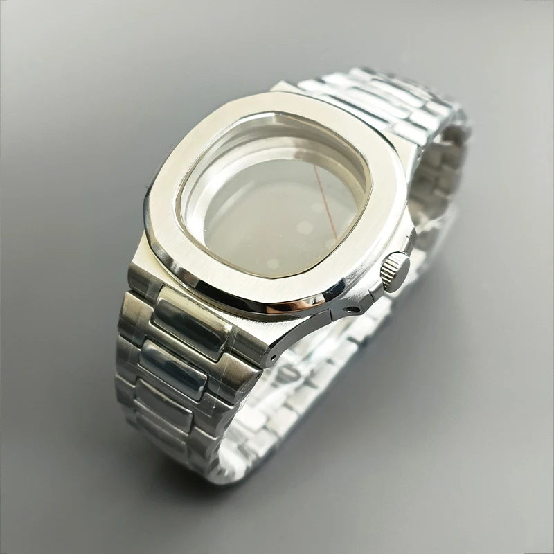 Schwarz Silber Rosen Nautilus Stahl Uhrengehäuse Transparente Rückseite Passend für NH35 NH36 NH38 4R Uhrwerk Saphirglasgehäuse Ersatzteile ersetzen – Detail 6