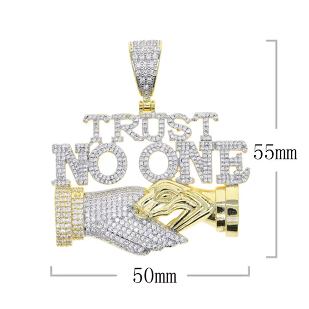 Men Rock Hip Hop Trust No One Pendant Necklace Cuban Chain Hip Hop Iced Out Pendant Necklaces Fashion Punk Jewelry Gift