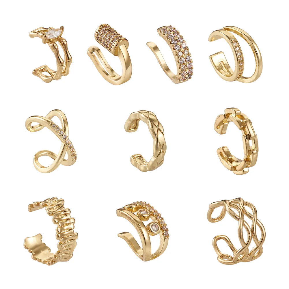 

Kissitty 10Pcs Golden Crystal Rhinestone Ear Cartilage Clip Alloy Cuff Earrings For Women Non-Piercing Earrings Jewelry Findings