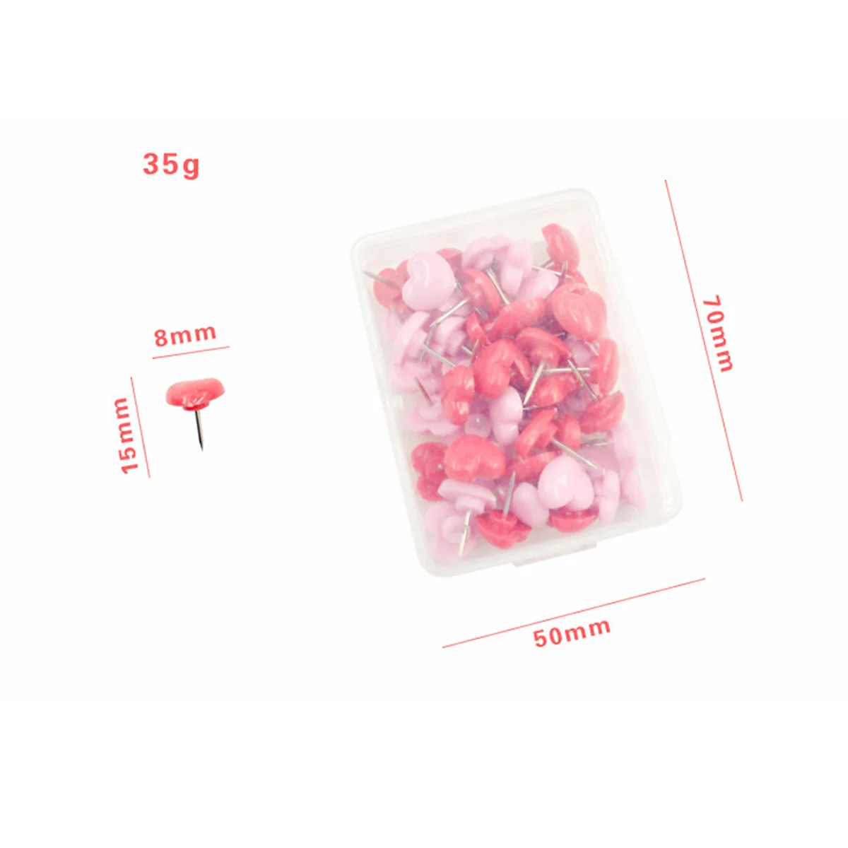 50PCS Kitchen Push Pins Heart Push Pink Red Wall Tacks Decorative for Cork Board Home and Office