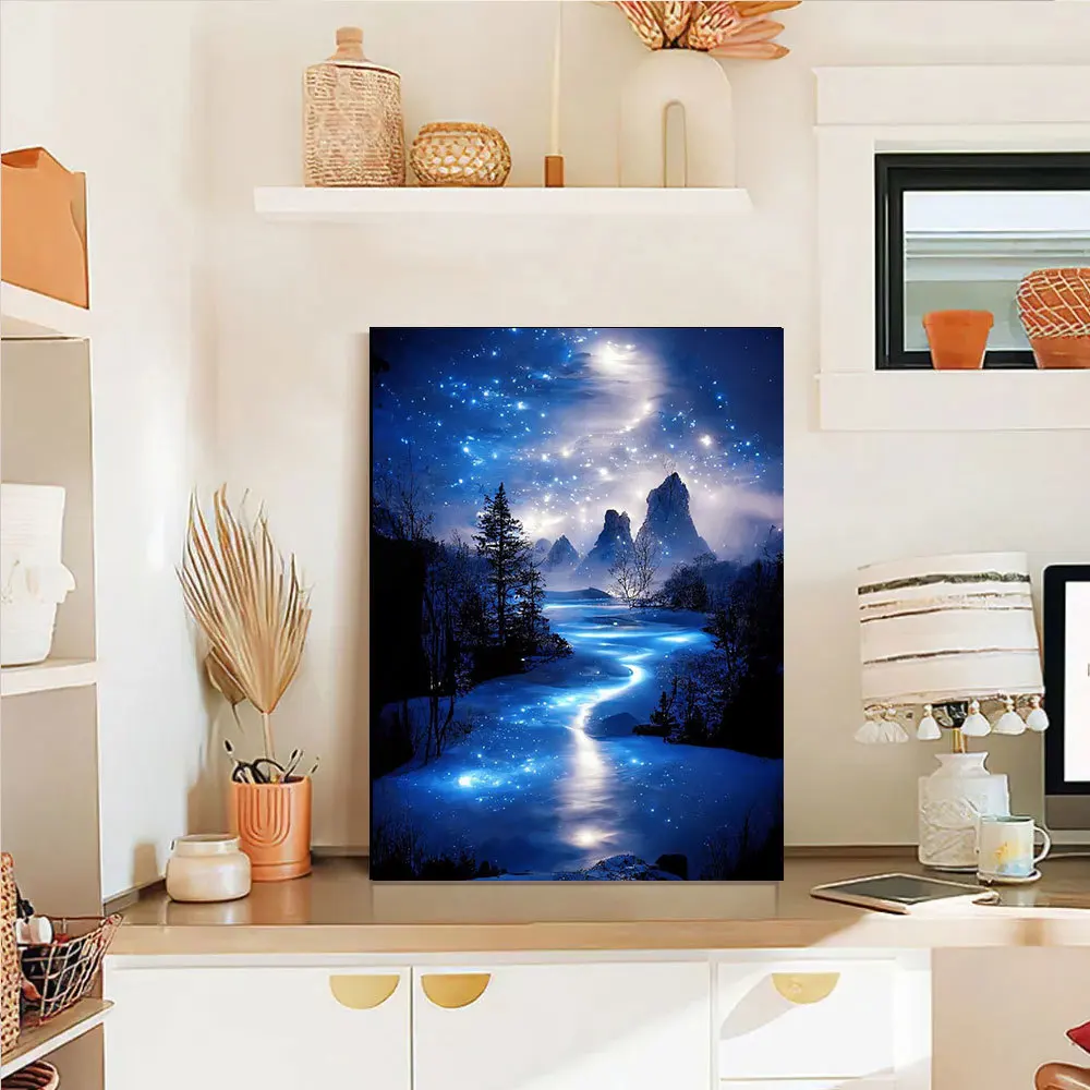 HUACAN Diamond Painting Night Landscape AB Drill Mosaic Starry Sky Mountain 5D DIY Home Decorative Friend Gift