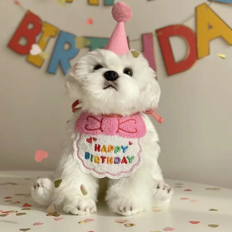 

Ins Korean Dog Party Birthday Hat Bib Dog Cat Pet Saliva Pocket Towel Bichon Pets Dog Birthday Hat Scarf Gift Dog Accessories