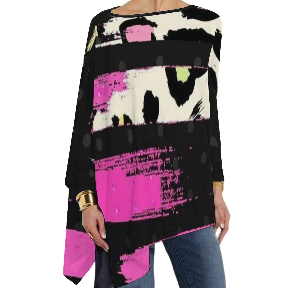 

2024 Spring New Leopard Print Women's T-shirt Personalized Fashion Irregular Long sleeved T-shirt 3D Temperament Women's T-shirt