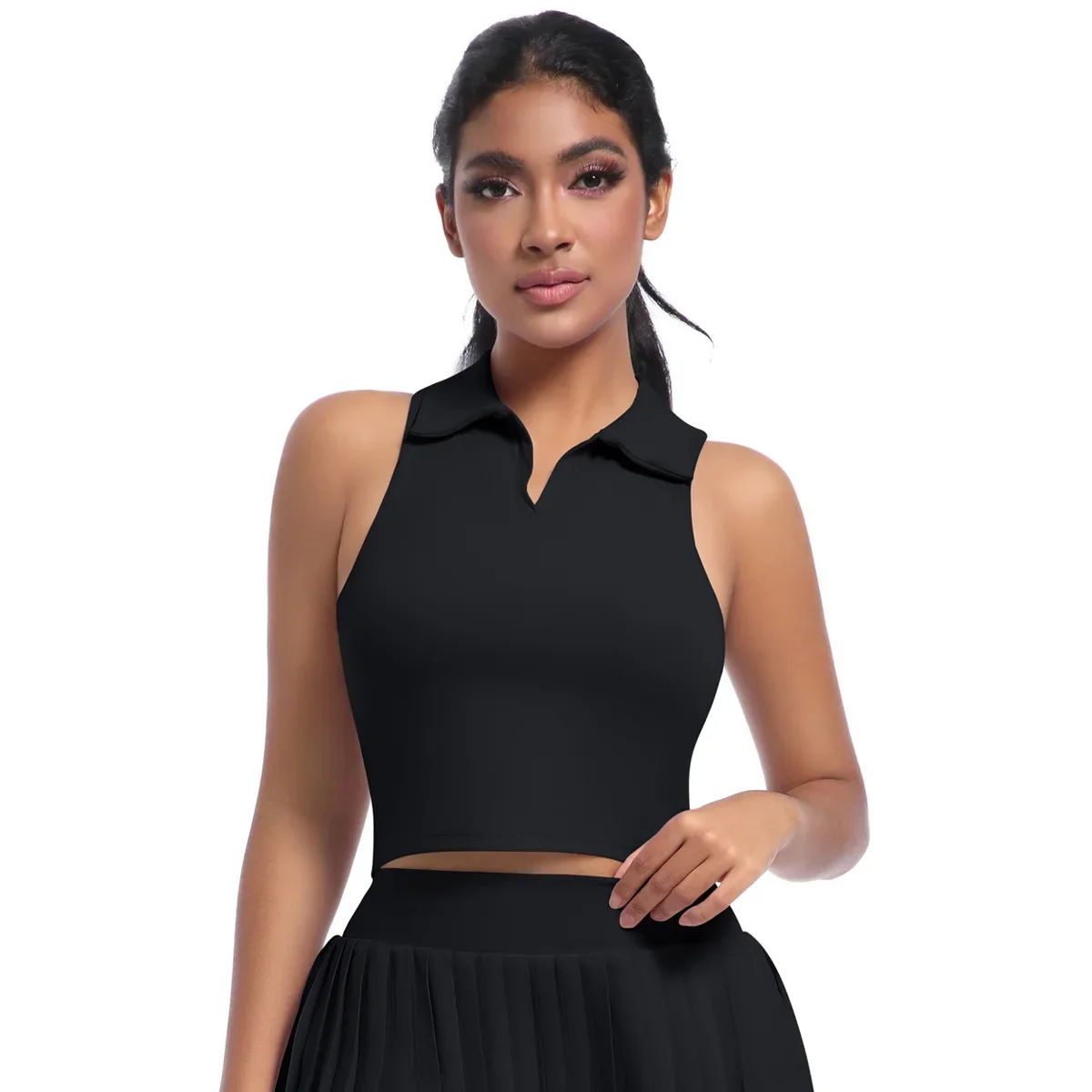 New cross-border outdoor leisure lapel vest running sports fitness breathable short yoga clothes nude tennis clothes