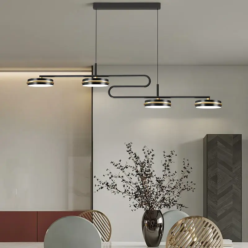

Modern Black LED Pendant Lights For Living Dining Room Kitchen Bar Home Creative Indoor Lighting With Remote Control