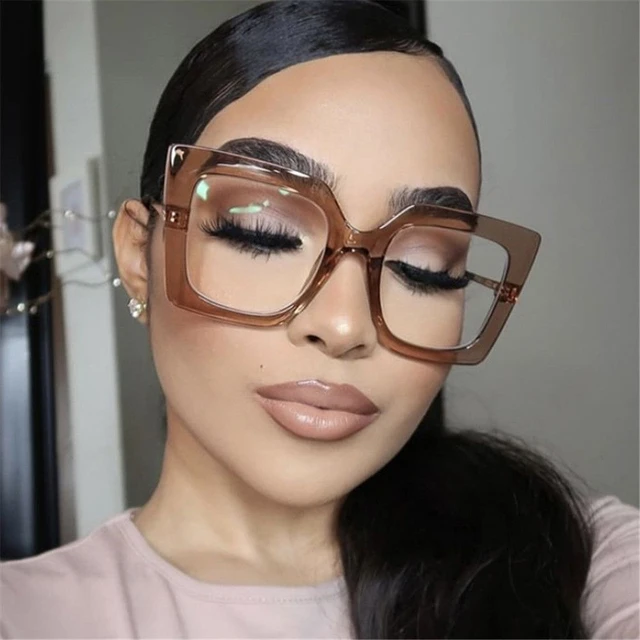 Fashion Women Square Clear Glasses Reading Eyeglasses Optical Glasses Frames  Big Chain Transparent Eyewear Blue Film Flat Mirror - AliExpress