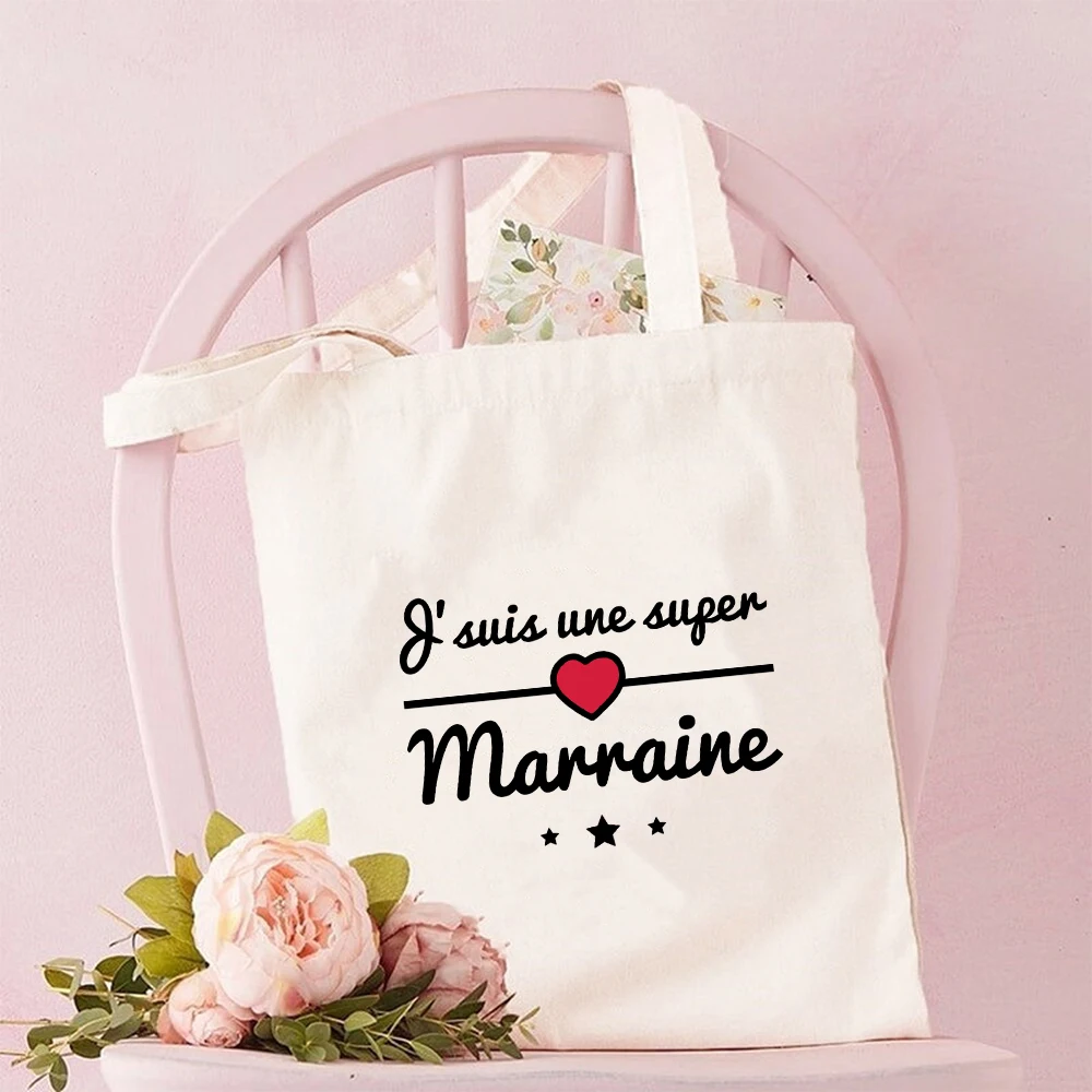 

Super Marraine Print Shoulder Bag Women Canvas Bag Shoulder Shopper Tote Bags Travel Storage Handbag Shopping Bag Gifts for Her