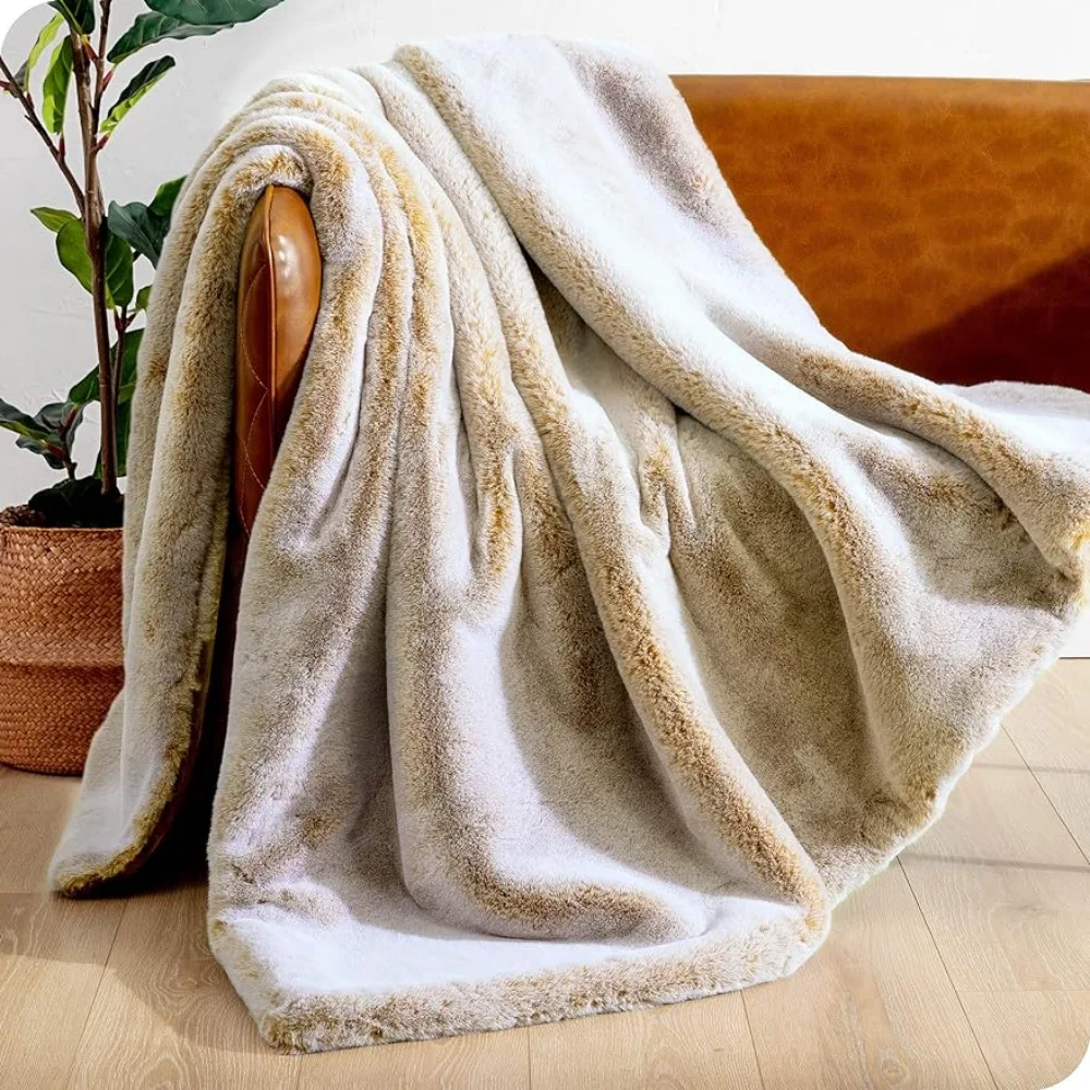 

Faux Fur Blanket - Ultra-Soft Luxurious Cozy Warm Blanket Super Soft -Bed Blanket, 80x60 inches (Oversized, Variegated Caramel)