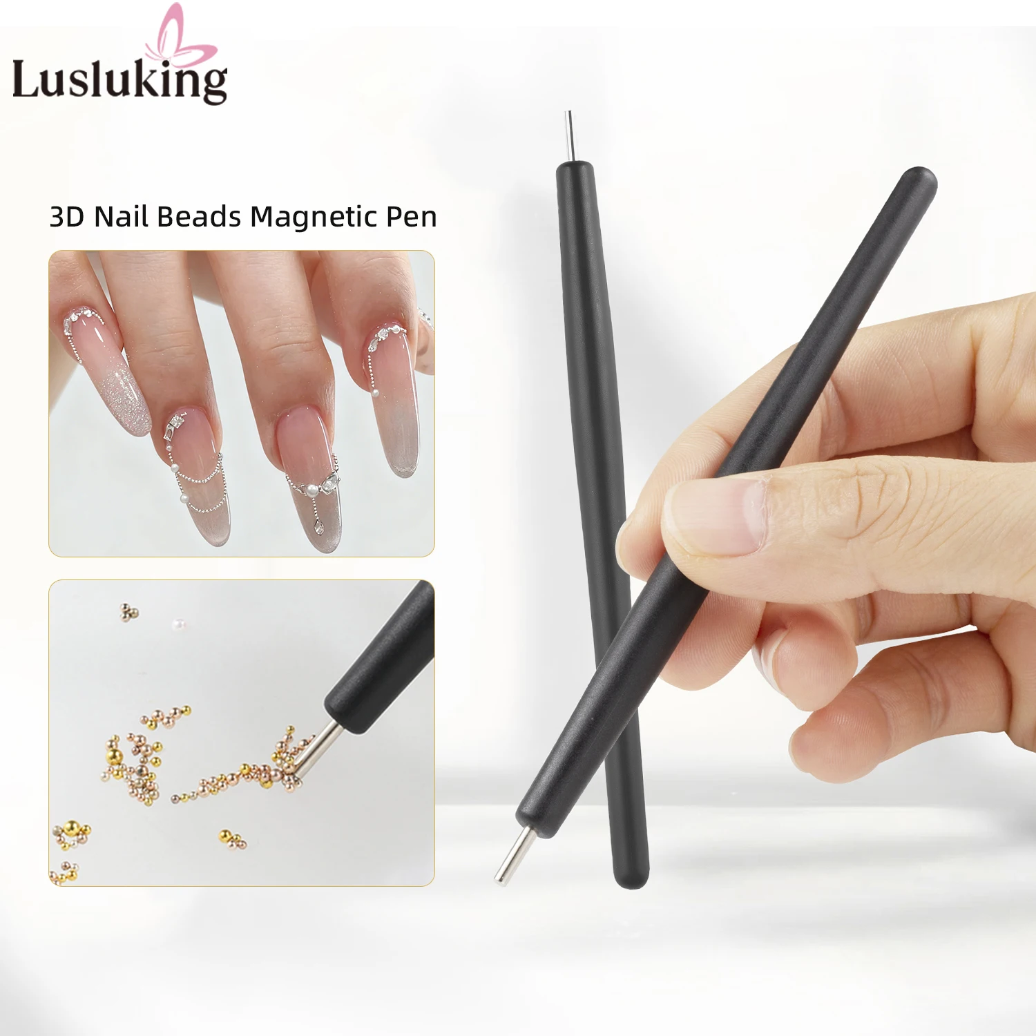 3D Tiny Nail Beads Magnetic Pen One-Click Alignment Super Strong 1/2PCS Nail Art Tools Cat Eye Polish DIY Beads Magnet Pen