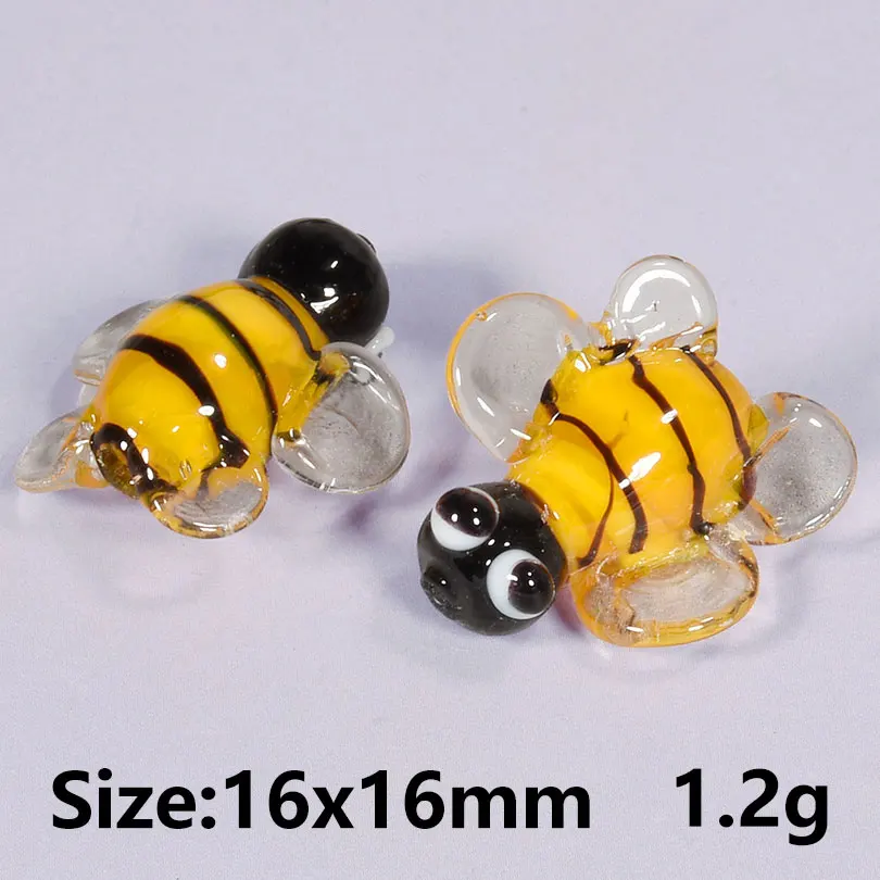 5pcs Yellow Cute Bee Charm Beads For Jewelry Making Supplies Glass