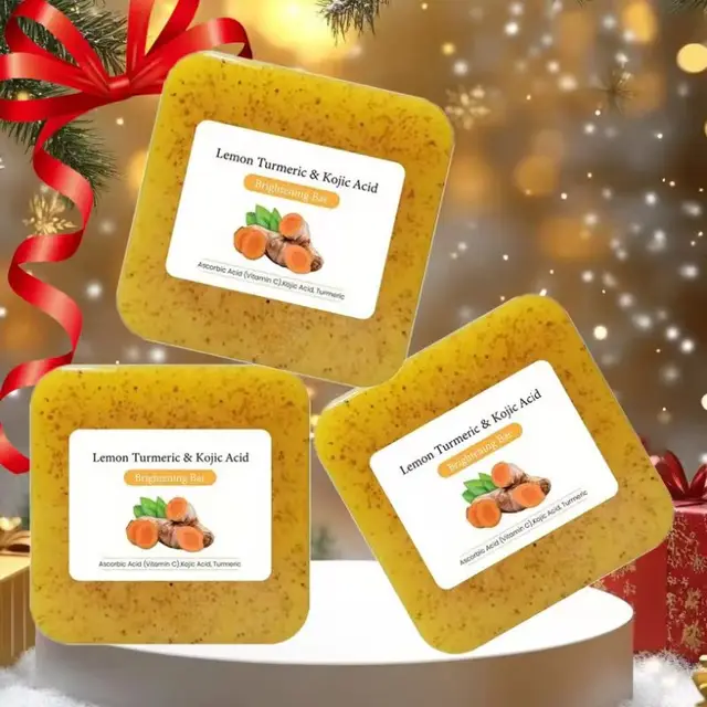 Savon à l'acide de curcumine au citron de Noël 3 pièces, riche en ingrédients au citron curcuma, nettoie en douceur le visage et les mains 1