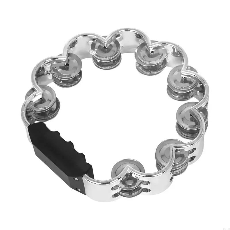 P0UB Double Row Tambourine Flower Form Musical Tambourine Metal Bells Handheld Party Percussion Drum Instruments