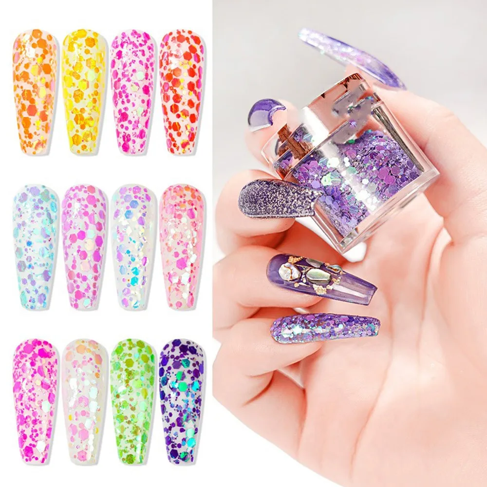 

1Bottle 10ml Mermaid Mix Hexagon Flake Sequins Holographic Glitter for Cosmetic/Eyeshadow/Body/Nails Manicure Art Chunky Glitter