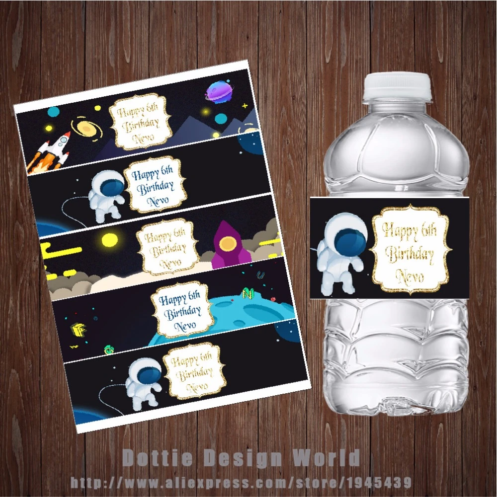 30 Custom Space Theme Water Bottle Labels Stickers Wine Candy Wraps Circoncision Mabrouk Tahara Baby Shower Birthday Decoration