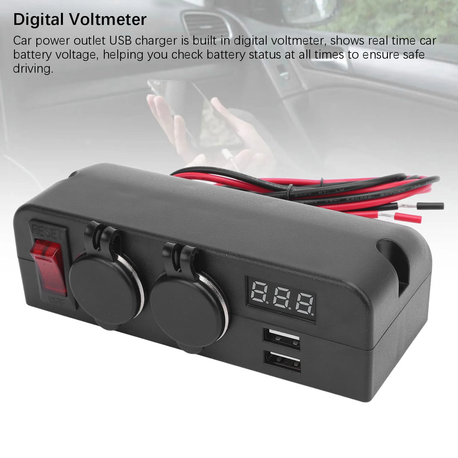 Cigar Lighter Socket Splitter Digital Voltmeter Car Power Outlet Socket USB  Dual USB DC12-24V for Boat Marine Truck RV