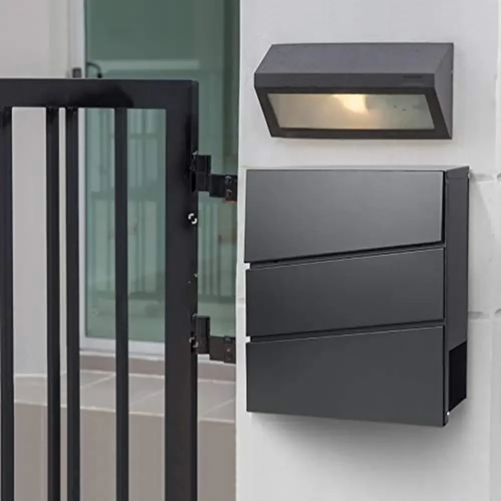 Lockable Wall Mounted Mailbox with Large Capacity and Newspaper Bucket Durable Alloy Steel Construction Waterproof Cover Black