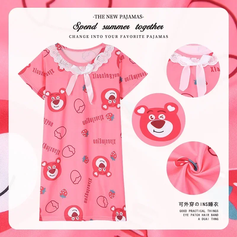 Girls' Nightwear Summer Short sleeved Medium to Large Children's Summer Thin Cartoon Little Girl Princess