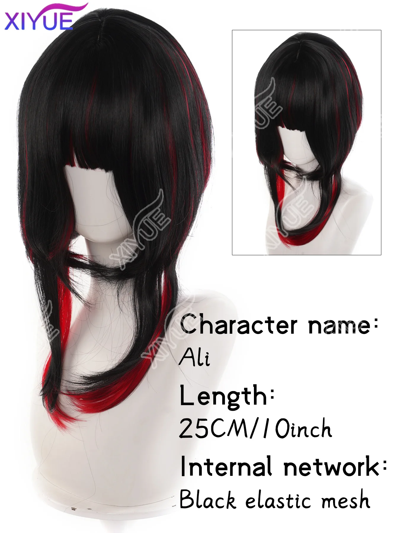 XIYUE synthetic Cosplay Wig Black Red Wig Heat Resistant Synthetic Wig for Halloween Carnival Party Wig