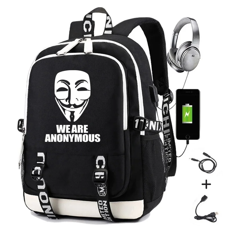 

Movie Fashion V for Vendetta Backpack for Men Print V Teenagers Student School Laptop Bag Women Causal Functional Rucksack