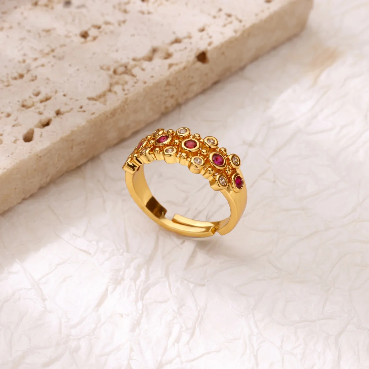Zircon Multi-layer Round Adjustable Rings Gold For Women