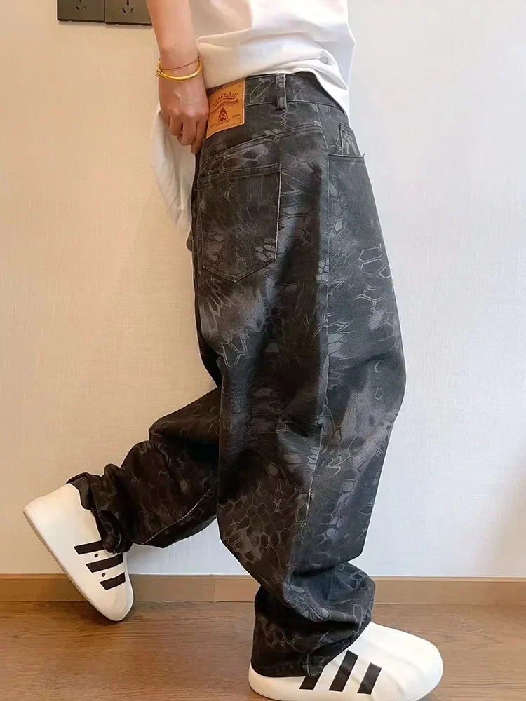 Snake Print Camouflage Pants for Men Wide Leg Jeans Demin Trousers Male Streetwear Hip Hop Vintage Clothes Casual 4