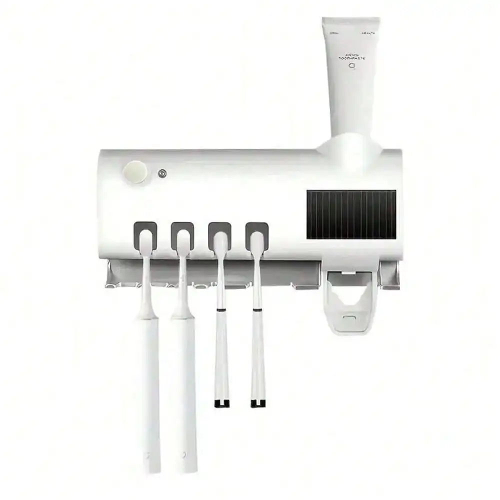 Toothbrush Sterilizer Wall Mounted Intelligent ToothBrush Sterilizer UV Free Solar Powered Cleaner Automatic Tooth paste Dispenser