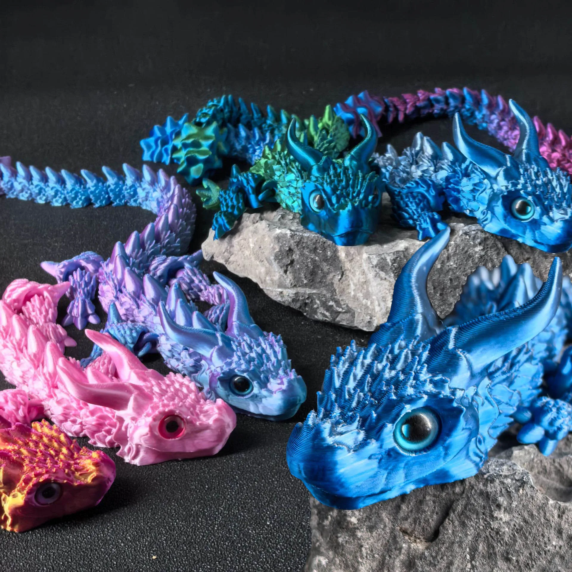 3D Printed Double-Horned Dragon Figurine with Random Eyes for Home