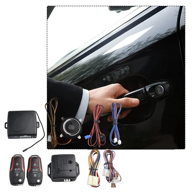 Car Alarm Remote Control PKE Car Keyless Entry Engine Start Alarm System  Push Button Remote Starter Start Kit Universal - AliExpress