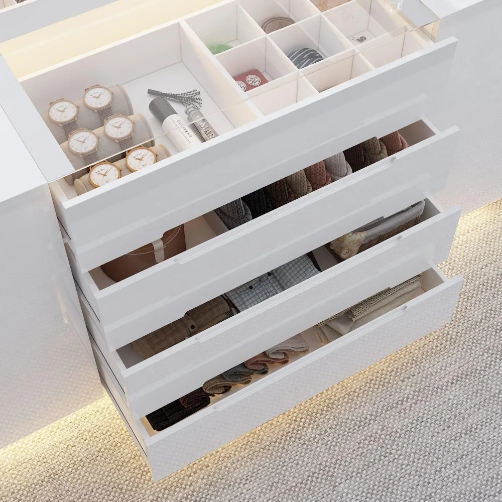 Armoire Bedroom Island Wardrobe Closet Island w/ 16 Drawers & Glass Tabletop,Island Dresser with Jewelry Organizer,Closet Island 6