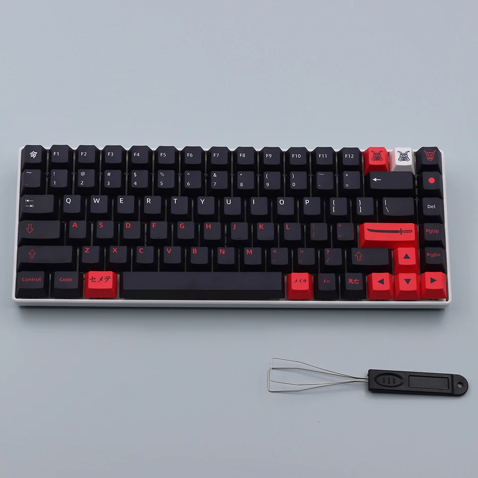 129 Key Japanese Bushido Keycaps - Red Black PBT Dye Sublimation Keycaps For Mechanical Keyboards