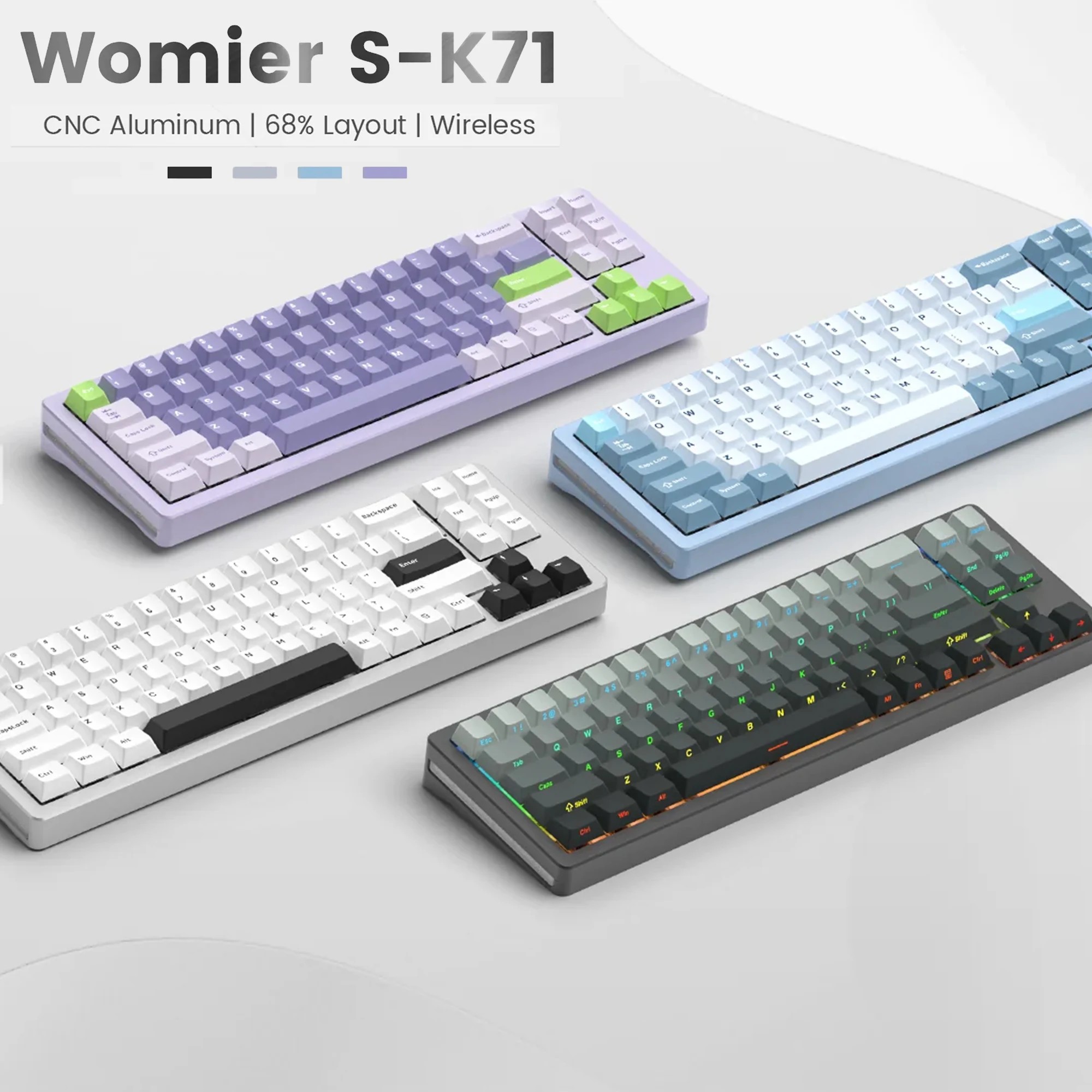 Клавиатура Womier Беспроводная Механическая игровая, 68% дюйма, с алюминиевой прокладкой