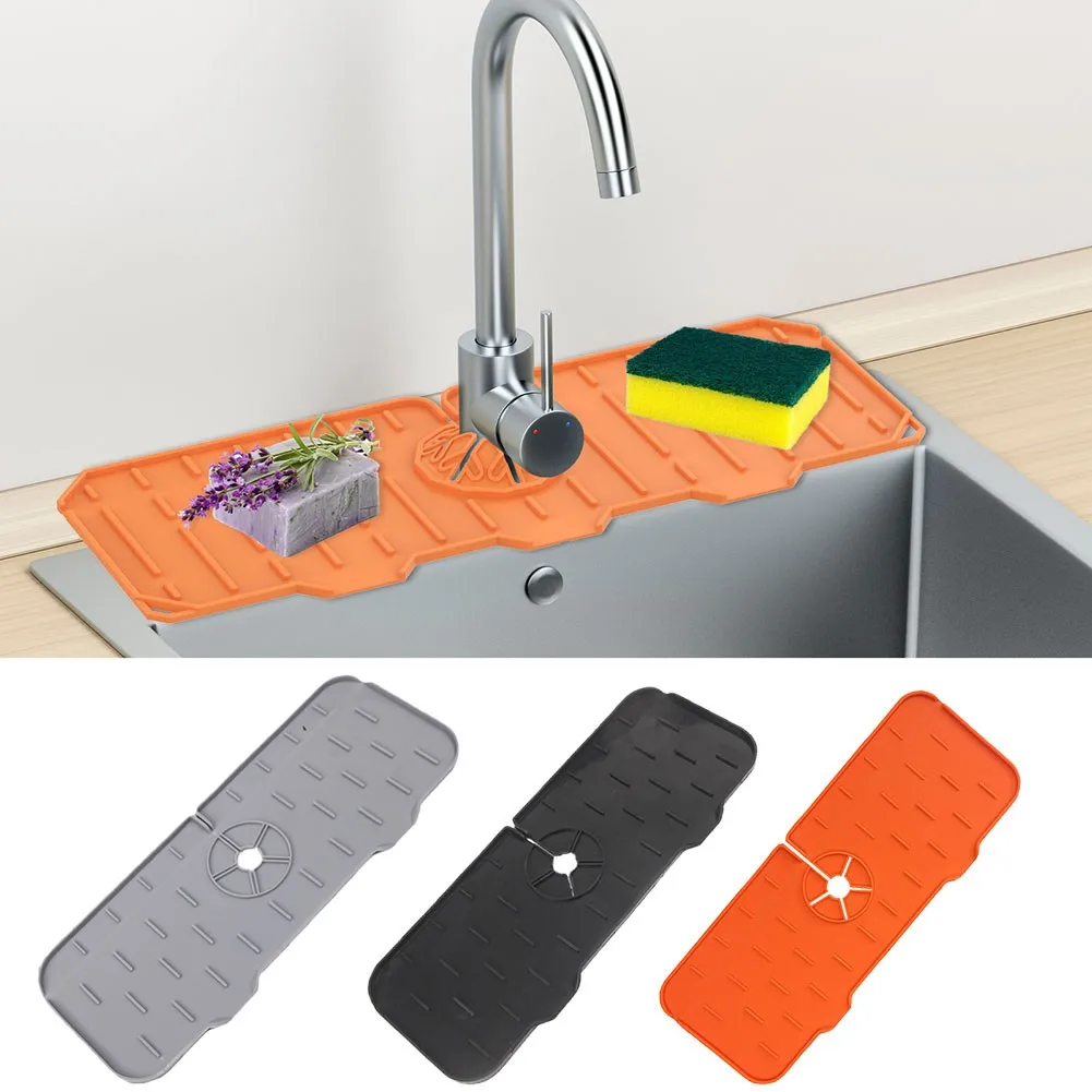 1pc évier de cuisine pare-éclaboussures, tapis de robinet en silicone,  support de robinet pour évier