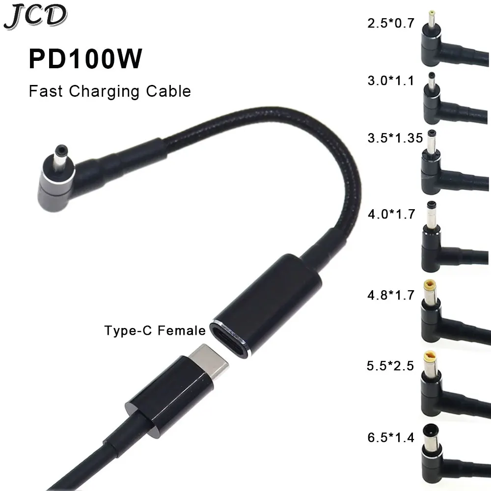 Jcd-tipo-c Feminino para dc Masculino Plug Adapter Converter Usb c pd Cabo de Carregamento Rápido Cabo de Alimentação para Laptop pc 100w 2.5×0.7 mm 5.5×2.5 mm