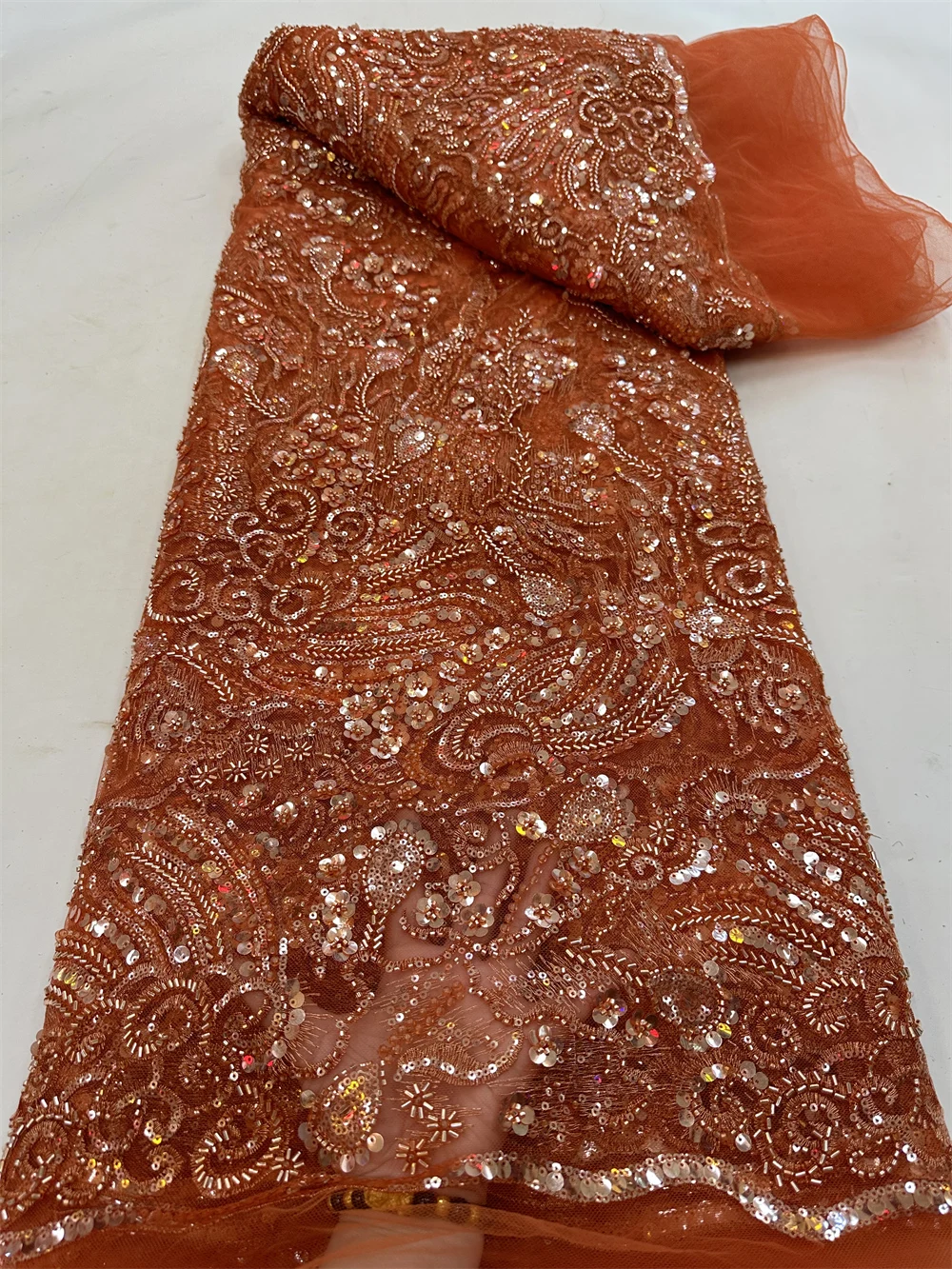 

Latest African Sequins Beads Lace Fabric 2023 High Quality Lace Material French Nigerian Lace Fabrics For Women Party QF0848