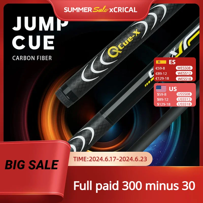 

CUE-X Cue 47.6" Challenge Carbon Energy Jump Ball Arm Pool Cue Stick 13.5mm Carbon Fiber Billiard Black Technology Jump Cue