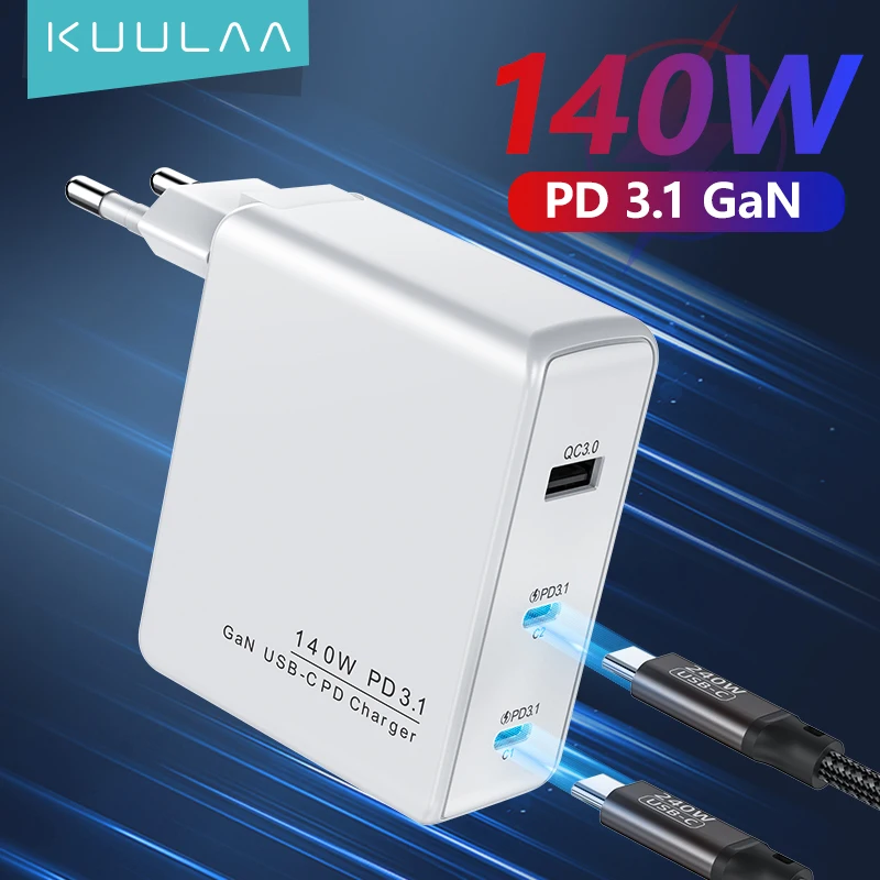 KUULAA 140W GaN Charger USB Type C PD 3.1 Fast Charge For Macbook Tablet Quick Charge 4.0 3.0 Phone Charger For iPhone 15 14 13